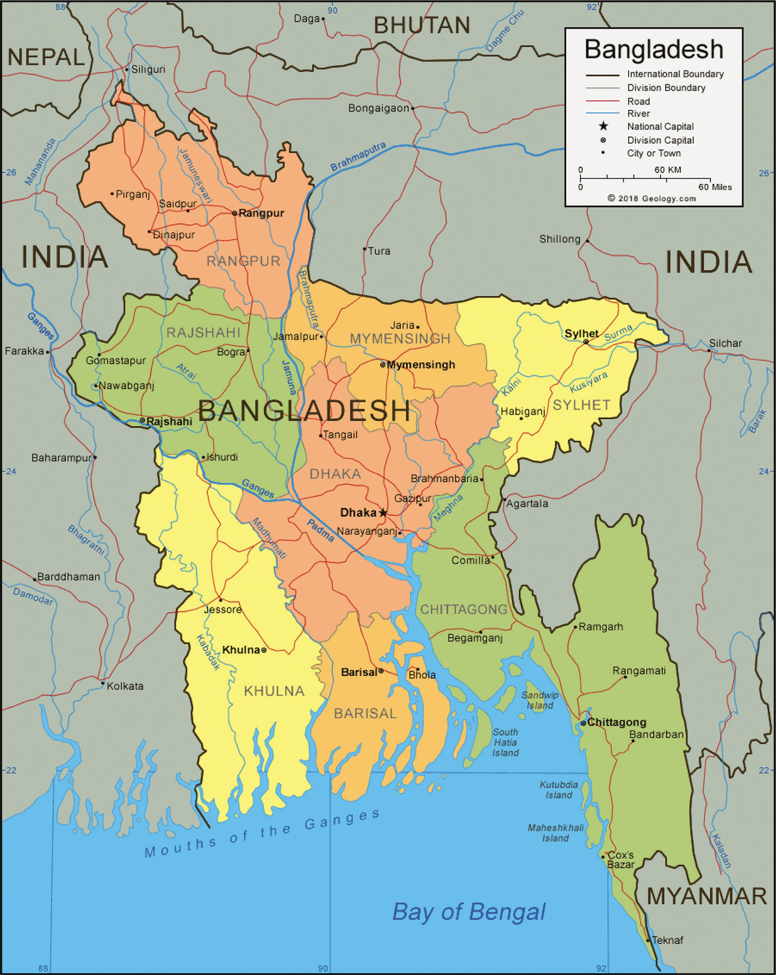 Administrative map of Bangladesh (Source: World Atlas).